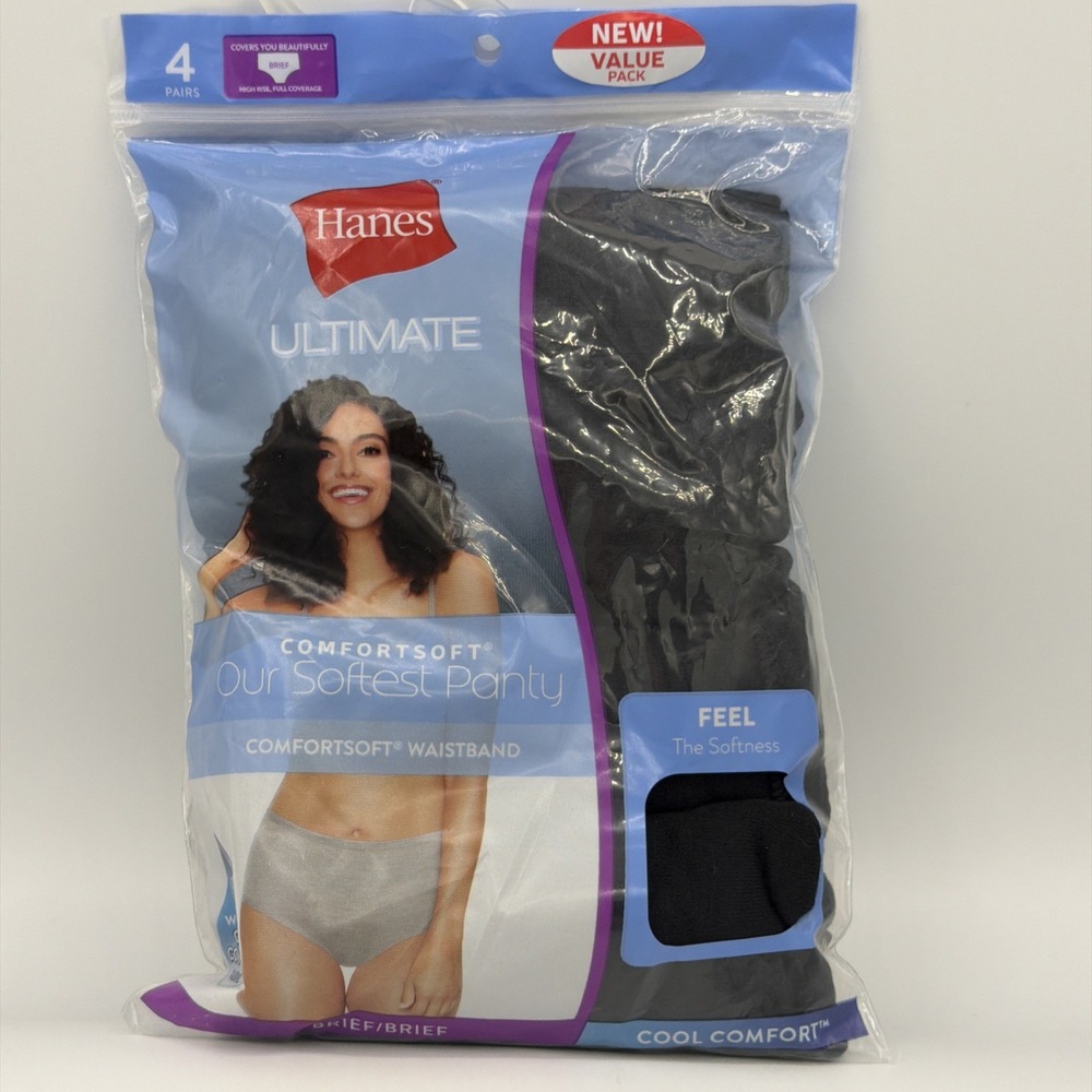 Hanes Ultimate Comfort Soft Briefs 4 Pair Women 5/S Black Rayon-Polyester NEW